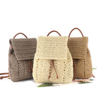 Mochila De Paja Hecha a Mano Para Mujer Bolso De Hombro Casual Playa Vacaciones Estilo Fashion Sin Cierre a Rayas Capacidad Baja - details 0