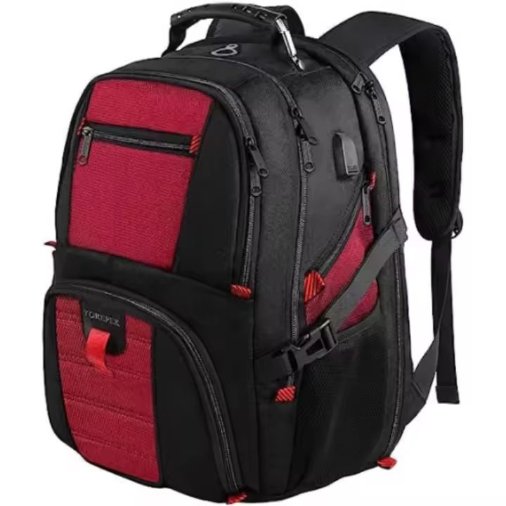 1 x Mochila de viaje de gran capacidad con puerto de carga USB - Amplia bolsa de senderismo con capacidad para una computadora portátil de 17 pulgadas, equipo deportivo y elementos esenciales diarios - Durable, impermeable y de diseño ergonómico - 1