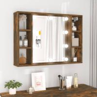 vidaXL Mueble con espejo y luces LED 76x15x55 cm en color Gris hormigón/Blanco/Gris sonoma y más | almacenamiento funcional diseño moderno para baño dormitorio sala - details 5