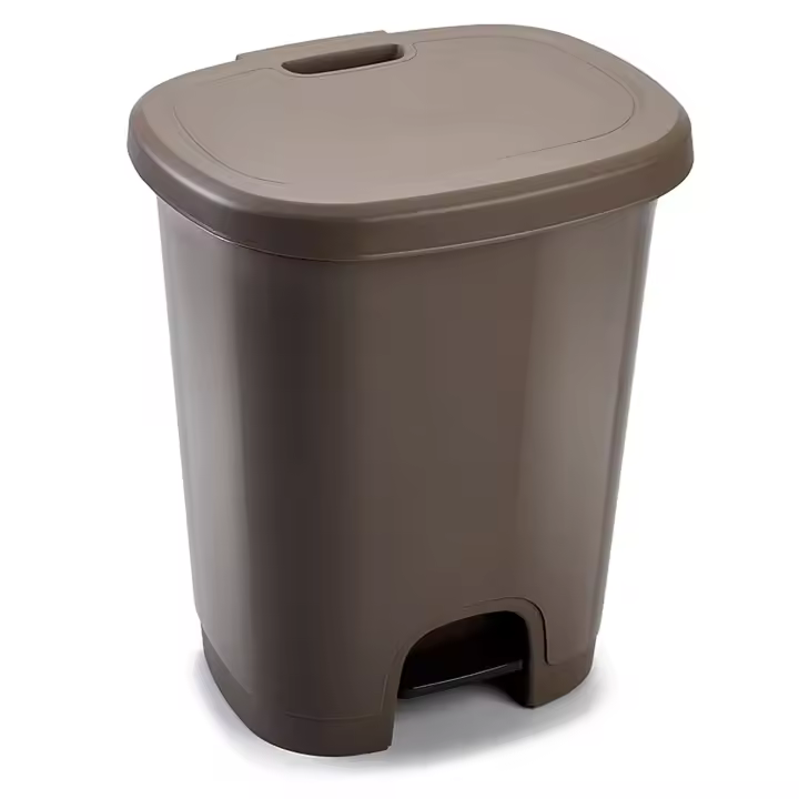 Tradineur - Cubo de basura con pedal - Fabricado en Plástico - Capacidad de 27 Litros - 45 x 38 x 32 cm - Color Marrón Topo. - 1