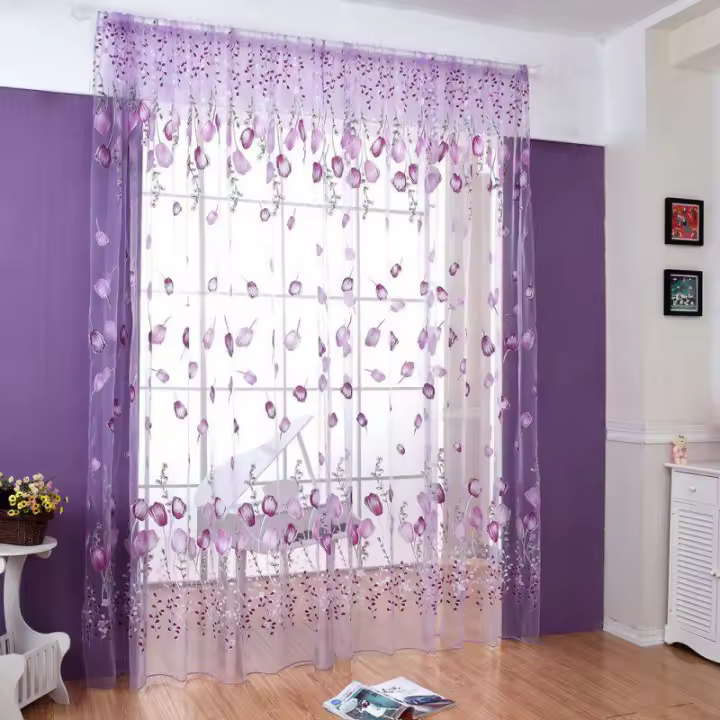 Cortinas De Tulle Florales Tulipán Para Sala De Estar Cocina Dormitorio Verde Transparente Tratamiento De Ventanas Panel De Cortina - 1