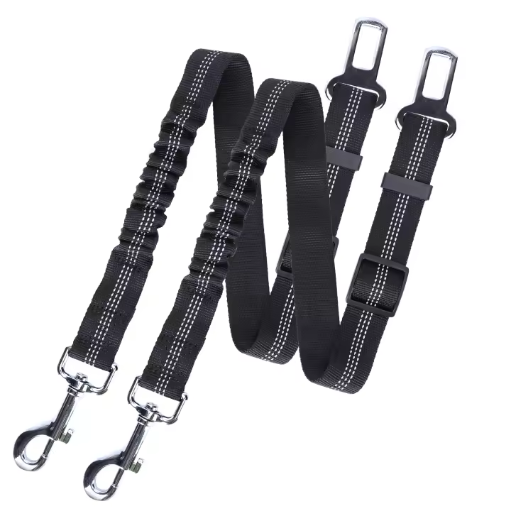 Nobleza - Cinturón de Seguridad de Coche para Perros, Arnés de Coche para Perros con Elástico y Fuerte Mosquetón, Universal Ajustable Nylon Cinturón Perro Coche, 2pcs/Pack, 50-70cm, Negro - 1