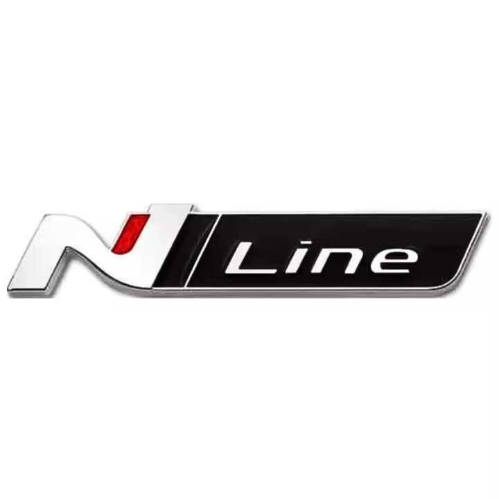 AUTOZOCO Emblema Adhesivo N Line, Emblema N Line, Insignia N Line, Insignia Adhesiva N Line, Apto para Maletero, Compatible con Hyundai, Aleación de Zinc, 12 mm x 2.5 mm, Plateado y Negro - 1