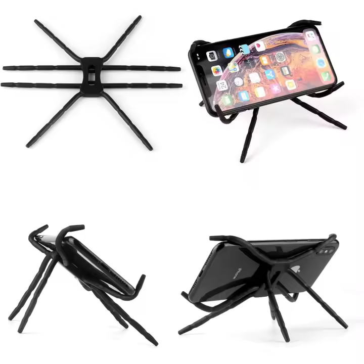 Soporte portátil de araña flexible para teléfonos móviles, soporte para iPod iPhone 4/4S/5/5S/6, Samsung Galaxy, Android, MP4, Dos pinzas (Negro) - 1