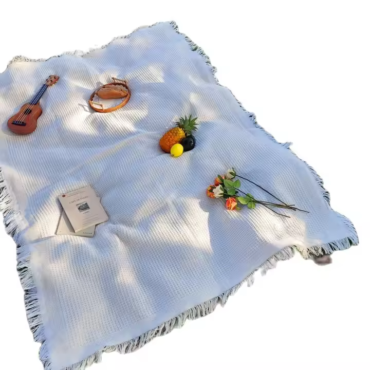 Manta De Algodón Mezclado Para Camping Portátil Con Borlas Impermeable Y Suave Para Pícnic Y Uso Exterior Tapete De Mesa Sofá - 1