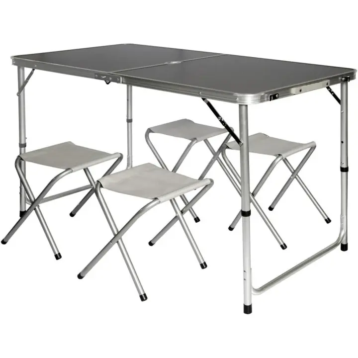 Mesa para Acampada 120x60x70cm Incl 4 Taburetes Plegable portátil como si Fuera un maletín Altura Regulable para pícnic Camping Gris Oscuro - 1