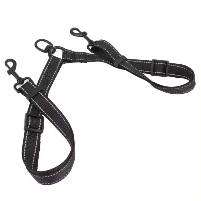 Correa para Perros-VGEBY-Correa Doble Negra-Reflecttante-Nailon duradero - Ajustable 50-80cm - 1
