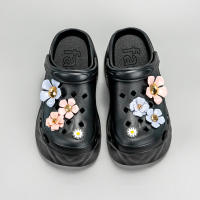Sandalias De Tacón Alto En Imitación De Cuero Con Patrón De Flores Rosa Y Morada Moda Nueva X8809 Para Mujer Casual - details 5