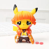 Figuras De Colección Anime Hot Pikachu Cosplay Demon Slayer Tanjirou Nezuko Zenitsu Inosuke PVC 9CM Regalo De Cumpleaños Para Niños - details 5