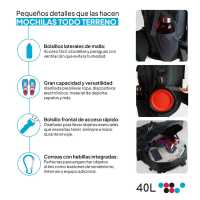 Ociodual Mochila Senderismo 40L Negra Ligera Impermeable Mochila Viaje Supervivencia Plegable Mochila Mujer Camping Mochila Hombre Trekking Montaña Mochilas Marcha Nórdica Deporte - details 4