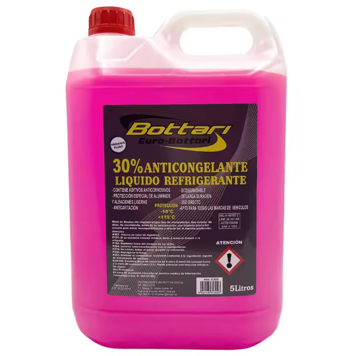 AUTOZOCO Anticongelante, liquido refrigerante Motor, Líquido refrigeración, Líquido anticongelante, Anticongelante Coche, Protección -18ºC y 119ºC, Capacidad 5 litros, 30% Etilenglicol, Color Rosa - 1