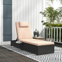 Outsunny Tumbona de Ratán Reclinable Tumbona para Jardín con Respaldo Ajustable en 5 Niveles Mesita y Cojín Carga 120 kg para Patio Terraza Negro y Beige - details 1