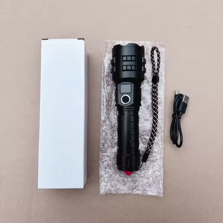 Nueva linterna de alta potencia con carga tipo C, pantalla inteligente con martillo de seguridad de salida, linterna LED - 1