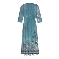 Vestido Bohemio De Verano Para Mujer Estampado Floral Casual Manga Corta Botones Estilo Playa Midi Elegante Robe O-Neck - details 25