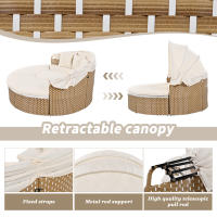 Conjunto Sun Island de Jardín en Ratán Tejido | Tumbona en Forma de Concha + Mesa Elevable with Toldo Retráctilla UV50 + | Diseño Beige Clásico | Incluye Todo El Juego: 2 Sillas, Mesa y Accesorios - details 2