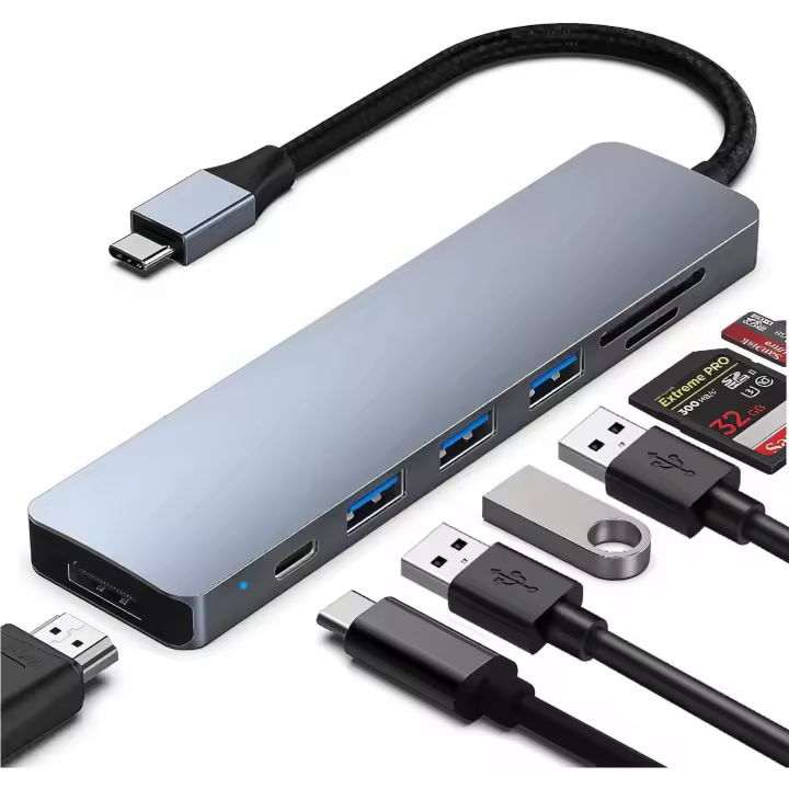 Hub USB C - 7 en 1 -Marca NFMAXONE- Adaptador Hub Multipuerto USB-C HDMI, Compatible para iPhone 15 Pro MAX MacBook Pro/Air, Lector de Tarjetas SD/TF/USB 3.0/60W - 1
