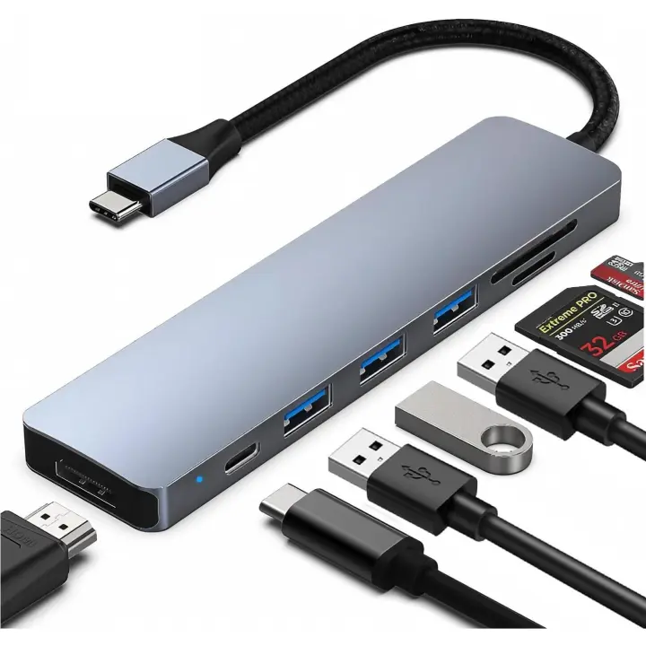 Hub USB C - 7 en 1 -Marca NFMAXONE- Adaptador Hub Multipuerto USB-C HDMI, Compatible para iPhone 15 Pro MAX MacBook Pro/Air, Lector de Tarjetas SD/TF/USB 3.0/60W - 1