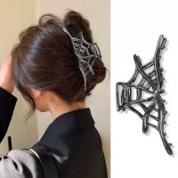 Pinza Para El Pelo De Halloween Con Diseño De Red De Araña Y Pez Grande Accesorio Creativo De Metal Aleación Para Mujer - details 0