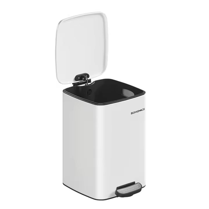 SONGMICS Cubo de Basura, Cubo de Basura de 20/30 L, Cubo de Basura de Cocina de Acero Inoxidable, con Cubo Interior, Cierre Suave y Permanece Abierto, Beige Arena/Negro Tinta/Plata Metálico/Azul Medianoche/Blanco Nube - 1