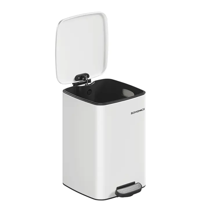SONGMICS Cubo de Basura, Cubo de Basura de 20/30 L, Cubo de Basura de Cocina de Acero Inoxidable, con Cubo Interior, Cierre Suave y Permanece Abierto, Beige Arena/Negro Tinta/Plata Metálico/Azul Medianoche/Blanco Nube - 1