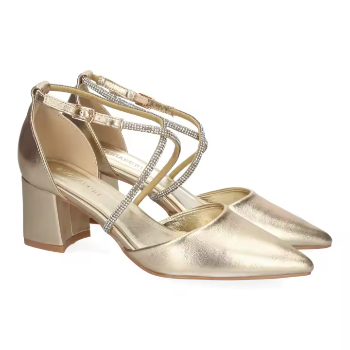 Sandalias doradas de tacón elegantes para mujer A-3431 - 1