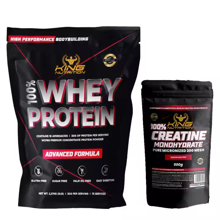 100% Whey Protein 2.27Kg King Nutrition Proteina Concentrada + Creatina monohydrate neutra 500gr - 1