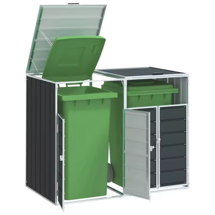 vidaXL Cobertizo contenedores dobles basura acero 144x81x113 cm en color Verde/Antracita/Marrón y más - 1