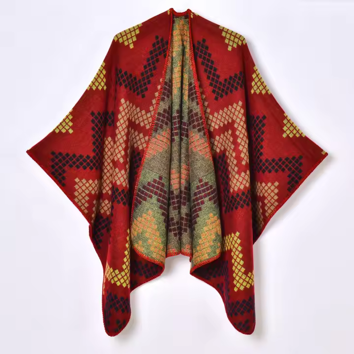 Otoño Invierno 2024, bufanda de Jacquard gruesa Simple y elegante para mujer, abrigo cálido con apertura tejida - 1
