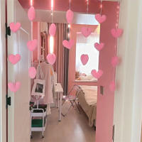 Cortina De Corazón Rosa Para Niñas Decoración De Habitación Cortina Divisoria Con Borlas Y Diamantes Para Sala De Estar Moderna Cortina Translúcida De Poliéster - details 5