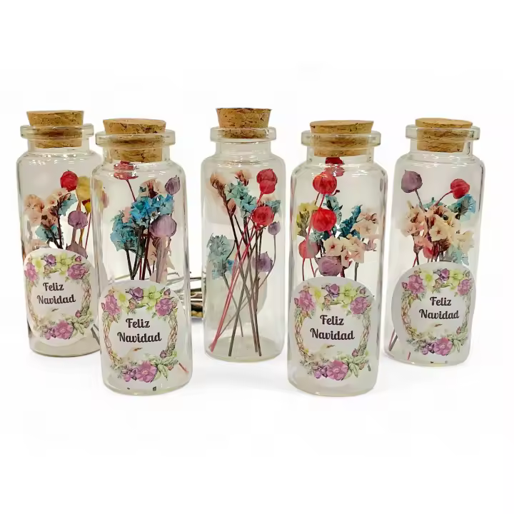 Lote de 10 marcasitios de cristal con flores secas y preservadas, mensaje de Feliz Navidad - Regalos para invitados, familiares y amigos en Navidad - 1