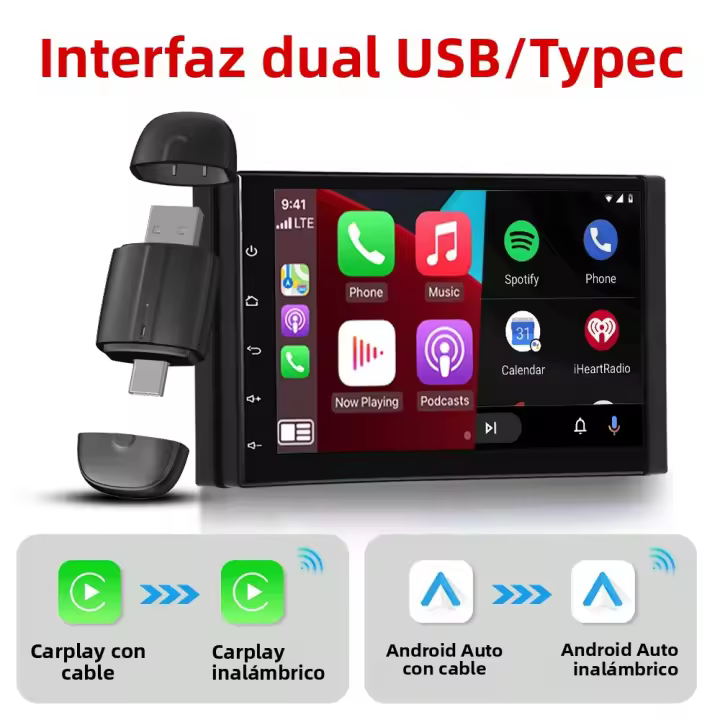 Adaptador De Coche Sin Cable Para Android Auto Y CarPlay USB Tipo-C Bluetooth 2 En 1 Compatible Con Haval H1 Blue-Brand H2 - 1