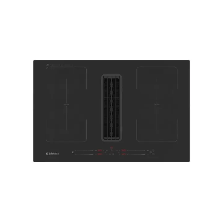 Meimon Encimera de inducción y extractor Johnson - Cristal Negro, 2 Zonas Flexibles, 15 Niveles de Potencia, Función Booster, Control Táctil, Motor Inverter, Capacidad de Extracción 645m³/h, Sistema de Extracción Manual y Automático, Bloqueo Infantil - 1