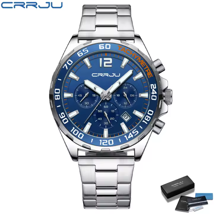 Reloj De Pulsera De Acero Inoxidable CRRJU Para Hombres Estilo Creativo Y Moda Con Dial Luminoso Y Cronógrafo Relogio Masculino - 1