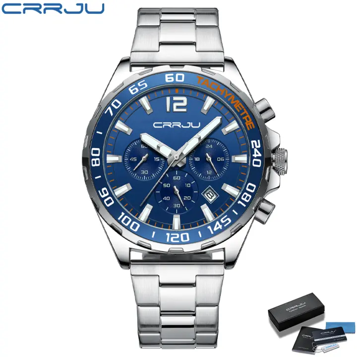Reloj De Pulsera De Acero Inoxidable CRRJU Para Hombres Estilo Creativo Y Moda Con Dial Luminoso Y Cronógrafo Relogio Masculino - 1