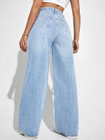 Nuevas Jeans Para Mujer 2024 High Waist Wide Leg Pantalones De Largo Cintura Alta Adelgazante Estilo Europeo Y Americano Ropa De Moda Casual Con Bolsillos - details 2