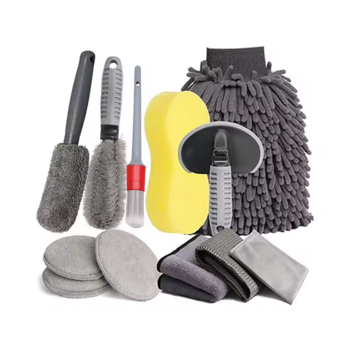 Kit de limpieza de coche de 12 piezas, kit de limpieza de lavado de coches de microfibra profesional, cepillo de rueda y borde, guantes de lavado de ropa de limpieza, esponja - 1