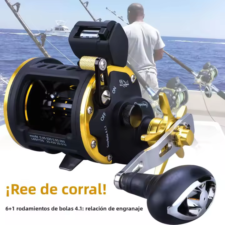 Carrete De Pesca Sougayilang Con Contador De Línea Reloj De Manivela Para Salmón Y Atún 4.1:1/6+1BB Máximo Arrastre 25Kg Pesca En Oceano Y Río - 1