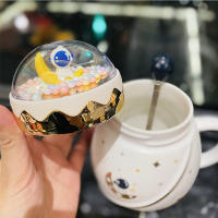 Taza De Cerámica Con Tapa Y Cuchara Serie Astronauta Regalo Creativo Para Negocios Eco-amigable Para Café Y Té Cumpleaños Y Fiestas Para Niñas - details 2