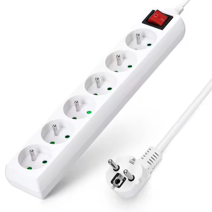 Aigostar Regleta alargador de 6 Tomas con Interruptor y Protección Infantil, 1.5/3/5 M, Blanco, MAX 3680W, 16A 250V - 1