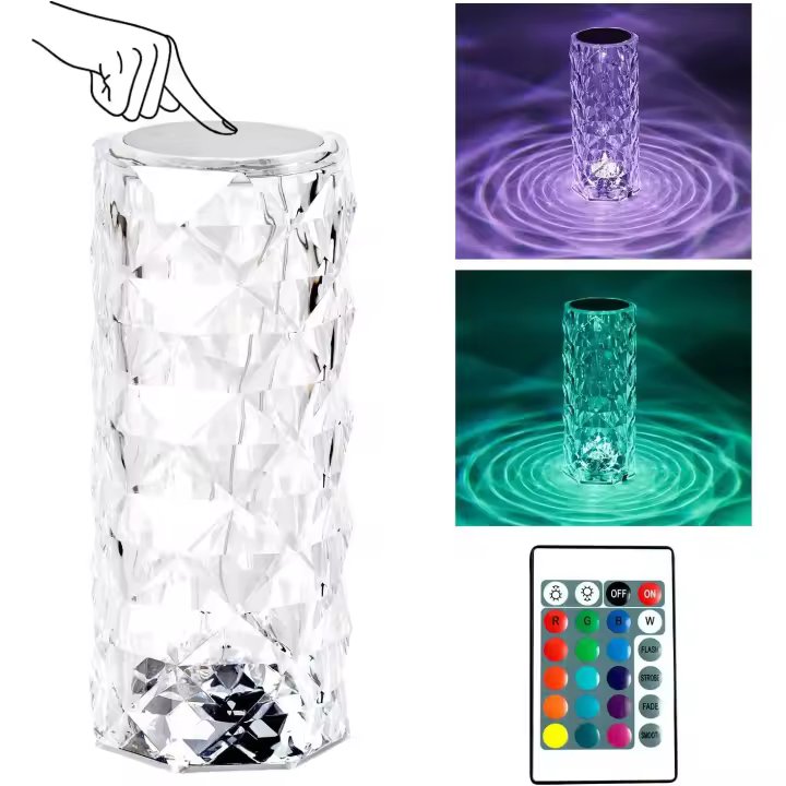 SSIT Lámpara de Mesa de Cristal LED Lámpara de Noche Modern Y Creative Lámpara Táctil Pink Regulable With Lámpara de Cristal Luz Nocturna que Cambia de Color RGB para Dormitorio, Estudio y Sala de Estar (with Remote Control) - 1