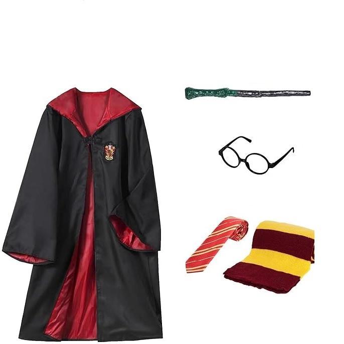 Disfraz de Mago para Adultos y Niños, 6 Piezas con Túnica, Varita Mágica, Corbata, Bufanda, Gafas y Bolsillo Integrado para Fiesta, Carnaval, Halloween, Navidad - Tallas L, M, XL y Niños 115, 125, 135