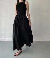 Nuevo Vestido Largo Elegante Y Sencillo Para Mujer En Color Negro Con Cuello Redondo Y Cintura Alta Estilo Moda Casual De Verano Sin Mangas - details 3
