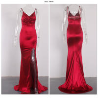 Vestido De Noche Elegante Para Mujer En Satén Verde Esmeralda Con Tirantes Spaghetti Cuello V Y Lazo Vestido De Boda Y Fiesta De Mujer Longitud Del Piés Traje De Novia - details 10