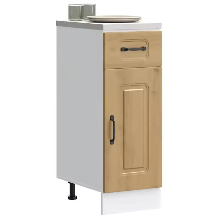 vidaXL Mueble bajo de cocina Kalmar madera de ingeniería en color Gris hormigón/Negro/Roble artisan y más | almacenamiento funcional diseño moderno para baño dormitorio sala - 1