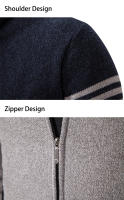 Chaqueta De Punto Para Hombre Con Cuello Erguido Y Cremallera Estilo Casual Thicken Fleece Caliente Suéter Con Patrón Rayado Abrigo De Invierno - details 10
