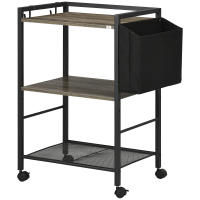 HOMCOM Carrito Auxiliar con Ruedas Carrito de Almacenamiento de 3 Niveles con Bolsa de Tela 2 Ganchos y Marco de Acero para Salón Cocina Comedor 66x40x80,5 cm Gris - details 0