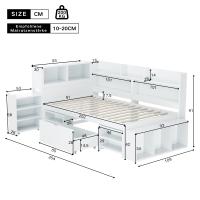 Cama Infantil Individual 90x200 cm Multifunción en Blanco - Con Cajones, Estantería y Armaro Integrados, Gran Capacidad de Almacenamiento, Estructura en Madera de Pino y Somier Robust-Sin Colchón Incluido - details 0