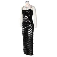 Vestido Largo De Velours Con Tirantes Para Mujer Vestido De Noche Elegante Y Sexy Con Agujeros Transparentes Para Fiesta Y Celebridad - details 2