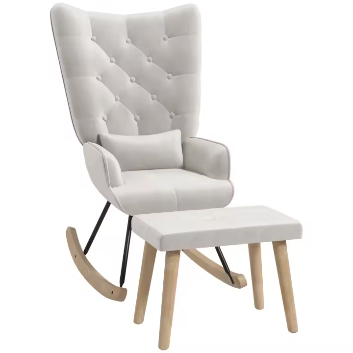 Silla mecedora con taburete, Reclinable con codos, 66x96x101 cm, Tapizado, Estilo Contemporáneo, Salón, 66x96x101 cm - 1