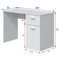 Meimon Mesa de escritorio JUST con 1 cajón y 1 puerta, tablero melaminizado E1 (15 mm), cantos PVC 0,6 mm, cajón MDF lacado, guías metálicas, tirador ABS blanco, 73x108x50 cm, peso máximo mueble 25 kg, cajón 5 kg, Blanco Ark - details 3